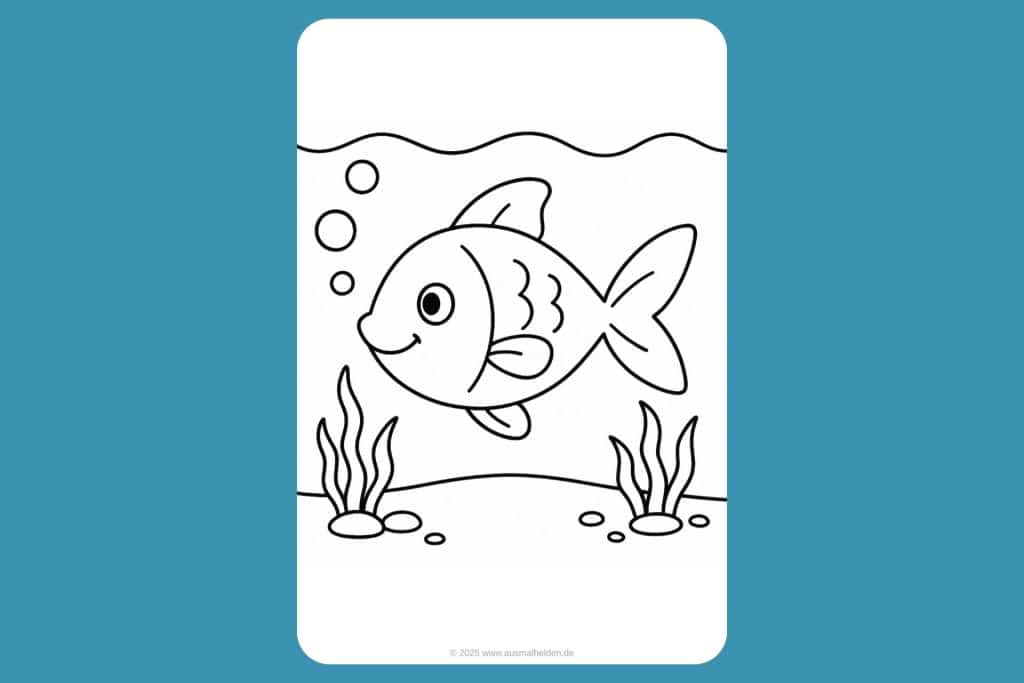 Meerestiere Ausmalbild ab 2 Jahre - Fröhlicher Fisch im Meer