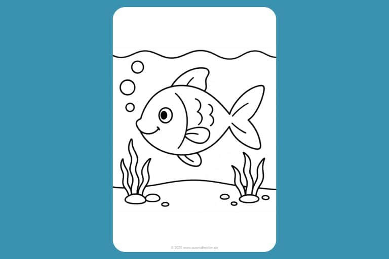 Meerestiere Ausmalbild ab 2 Jahre - Fröhlicher Fisch im Meer