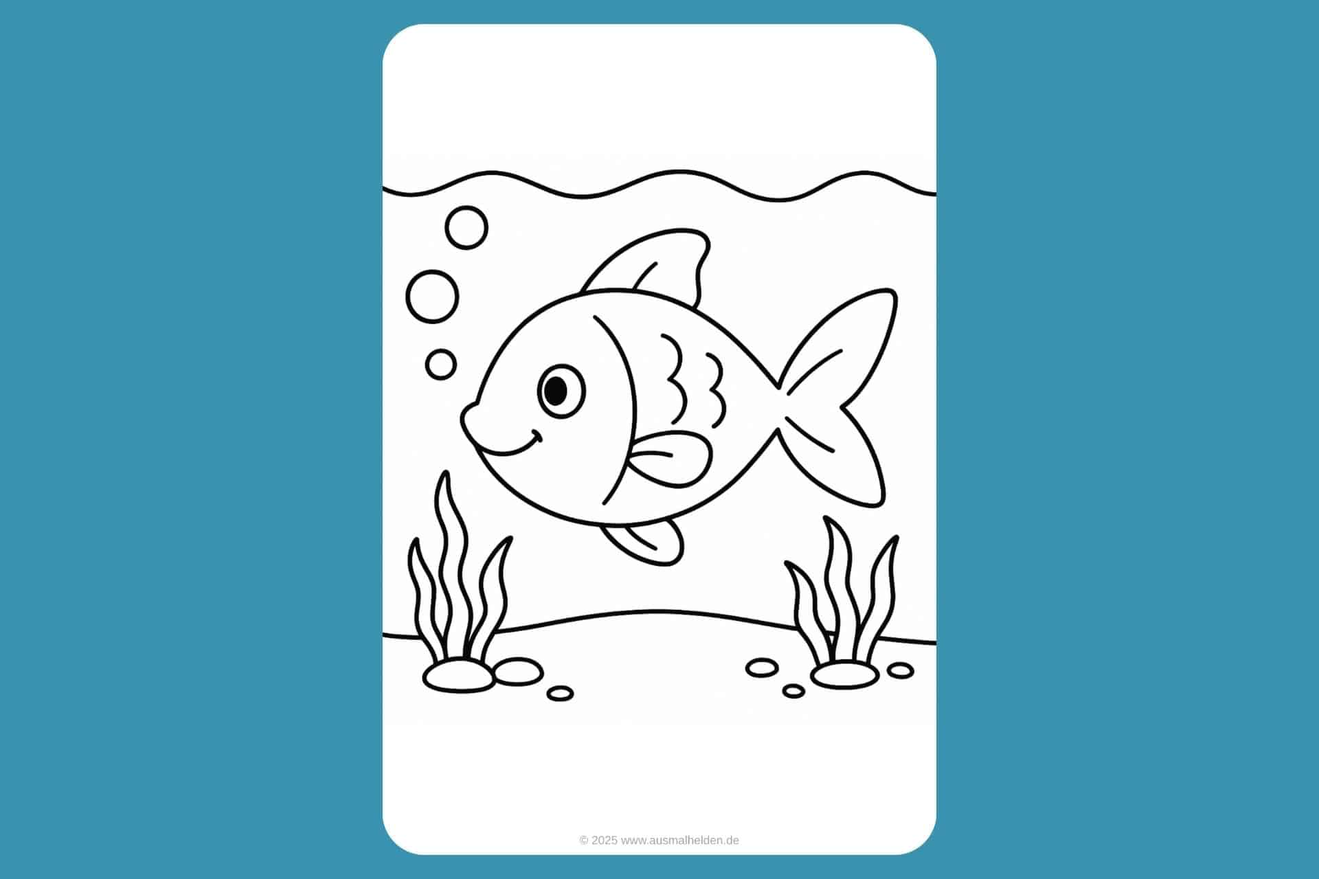 Meerestiere Ausmalbild ab 2 Jahre - Fröhlicher Fisch im Meer