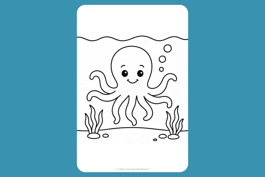 Meerestiere Ausmalbild ab 2 Jahre - Lächelnder Oktopus mit Wackelarmen