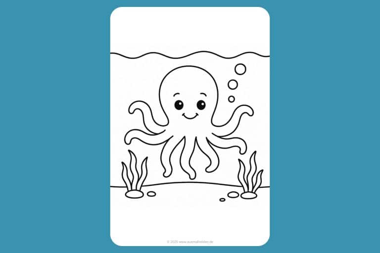 Meerestiere Ausmalbild ab 2 Jahre - Lächelnder Oktopus mit Wackelarmen