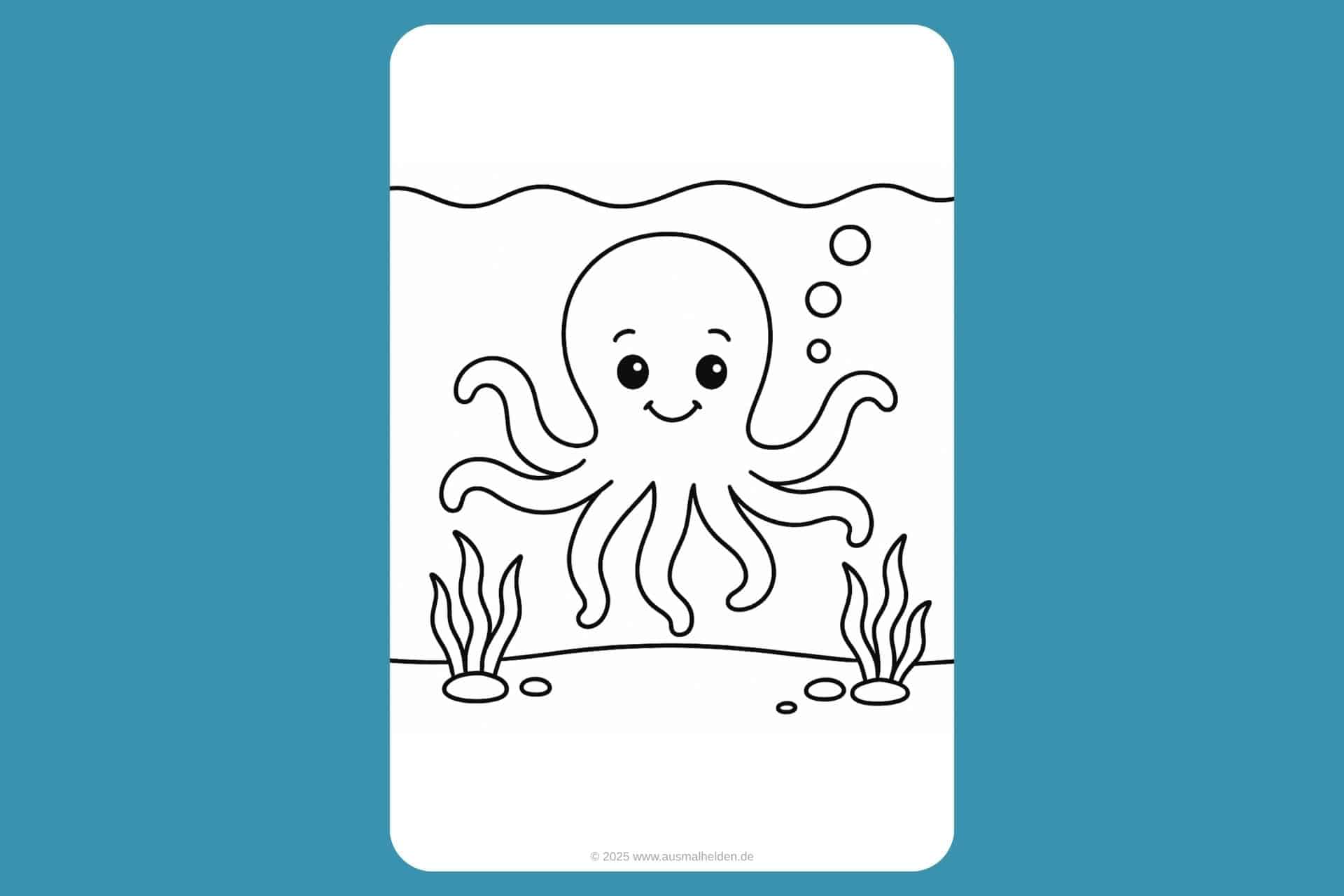 Meerestiere Ausmalbild ab 2 Jahre - Lächelnder Oktopus mit Wackelarmen