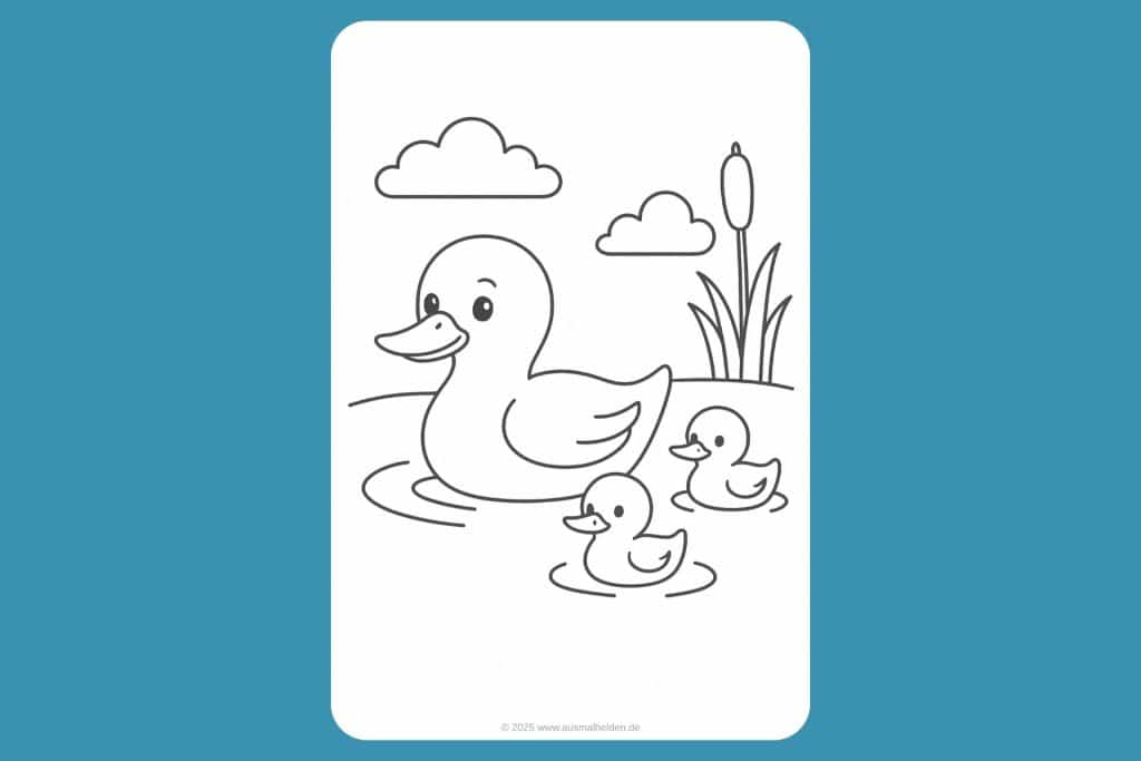 Vögel Ausmalbild ab 2 Jahre - Entenfamilie im Teich