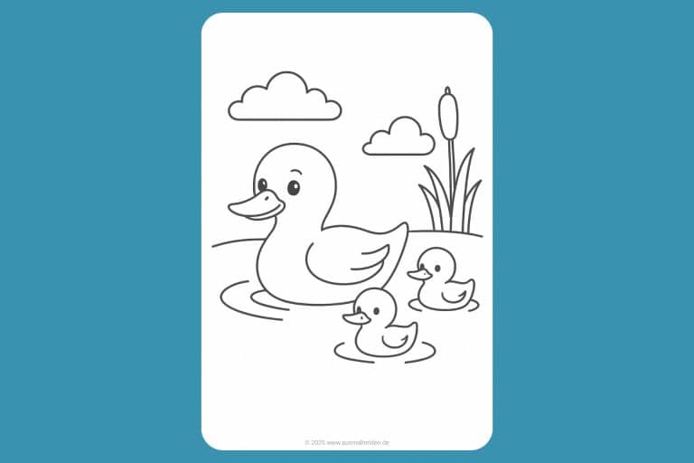 Vögel Ausmalbild ab 2 Jahre - Entenfamilie im Teich