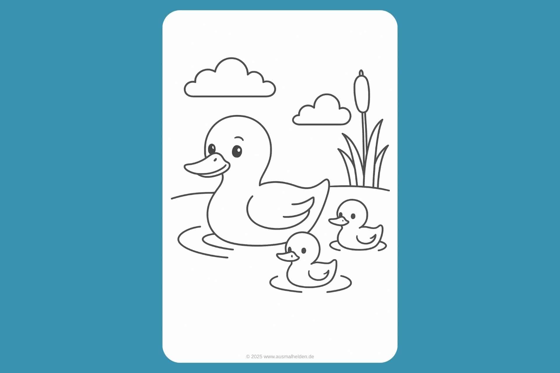 Vögel Ausmalbild ab 2 Jahre - Entenfamilie im Teich