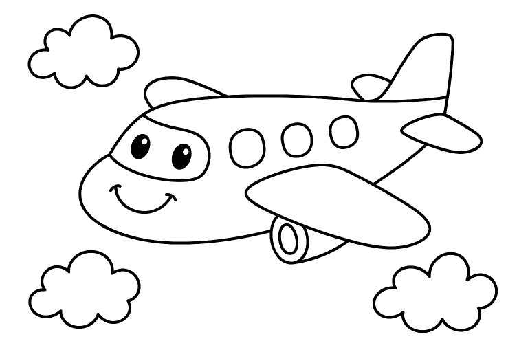 Flugzeug Ausmalbild ab 2 Jahre - Flugzeug mit Gesicht und Lächeln
