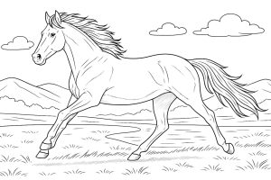 Pferde Ausmalbild ab 11 Jahre - Pferd im vollen Galopp