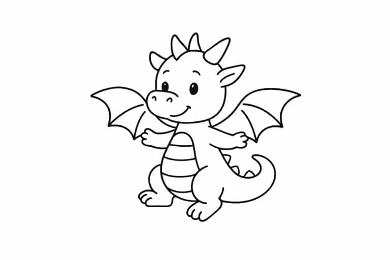 Drachen Ausmalbild ab 2 Jahre - Fliegender Drache mit ausgebreiteten Flügeln
