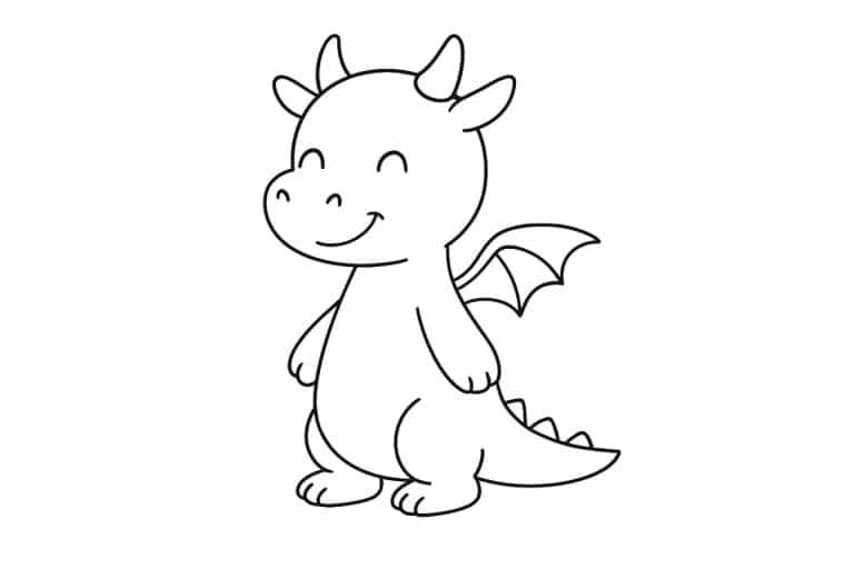 Drachen Ausmalbild ab 2 Jahre - Lächelnder Drache mit kleinem Schwanz