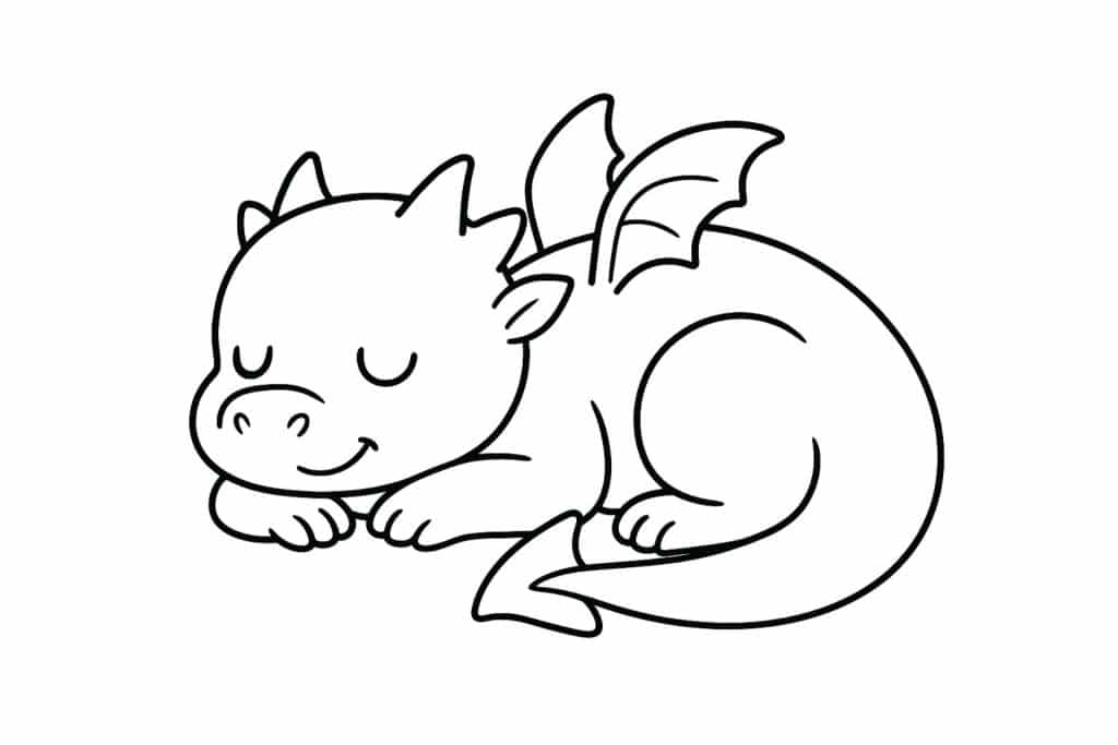 Drachen Ausmalbild ab 2 Jahre - Schlafender Drache eingerollt