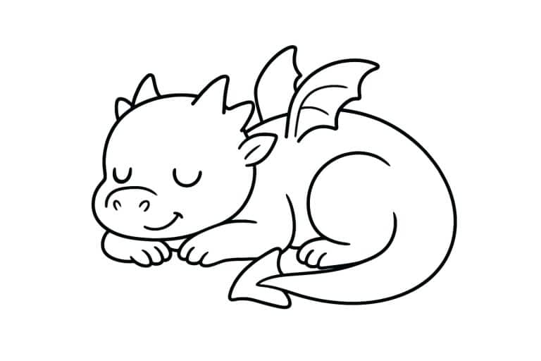 Drachen Ausmalbild ab 2 Jahre - Schlafender Drache eingerollt