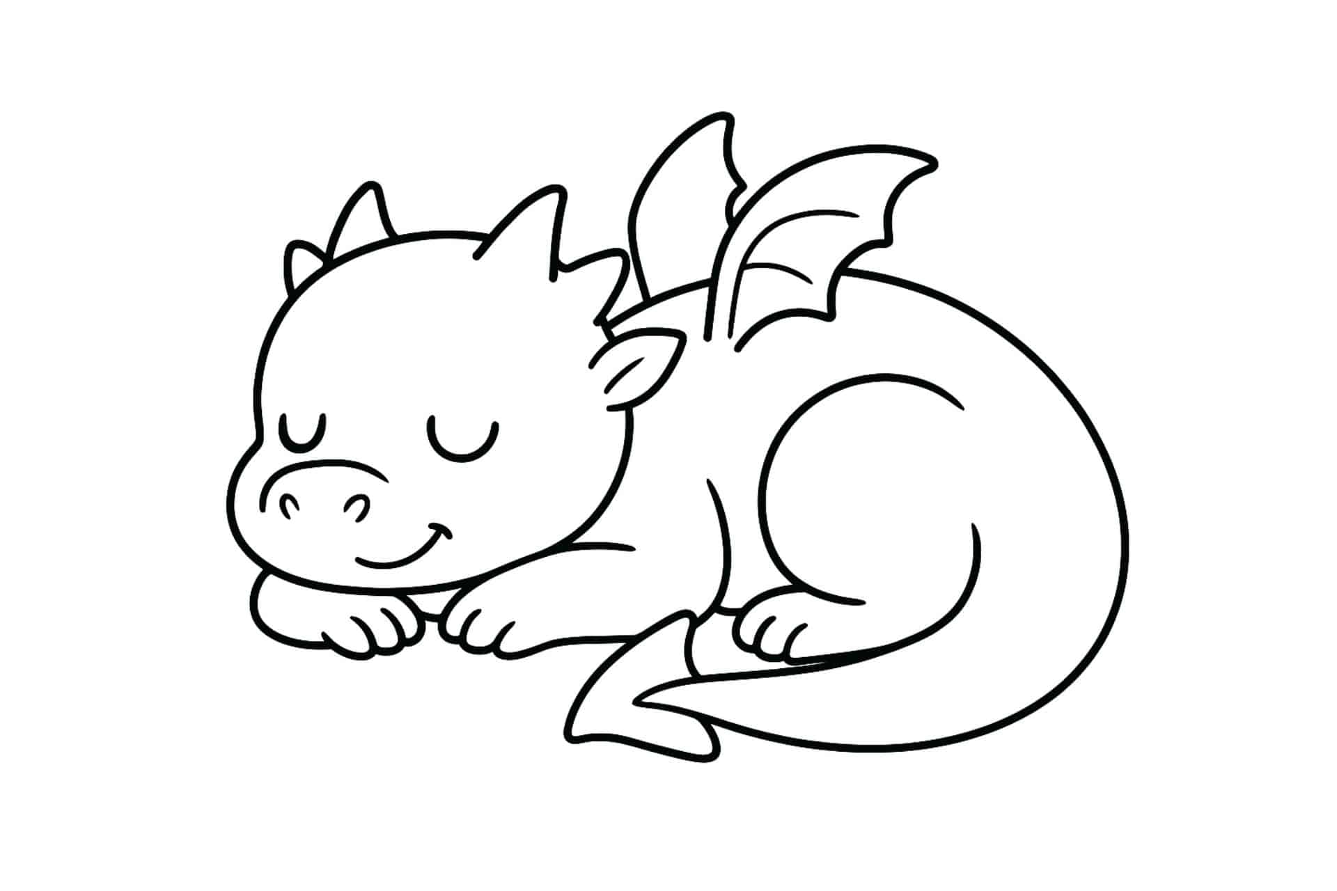 Drachen Ausmalbild ab 2 Jahre - Schlafender Drache eingerollt
