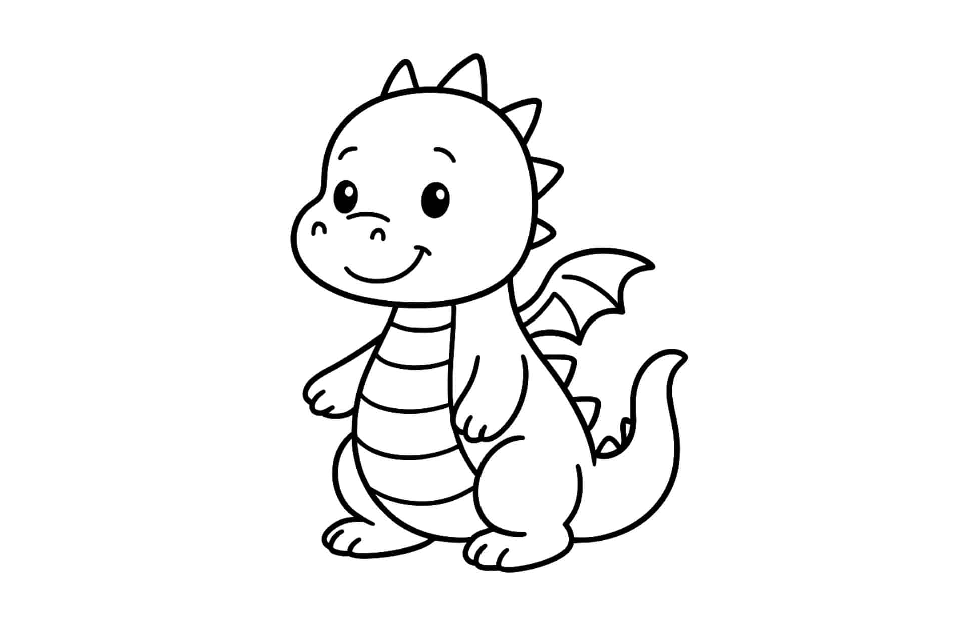 Drachen Ausmalbild ab 2 Jahre - Stehender Drache mit kleinem Flügelpaar