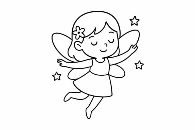 Feen Ausmalbild ab 2 Jahre - Fliegende Fee mit Sternchen