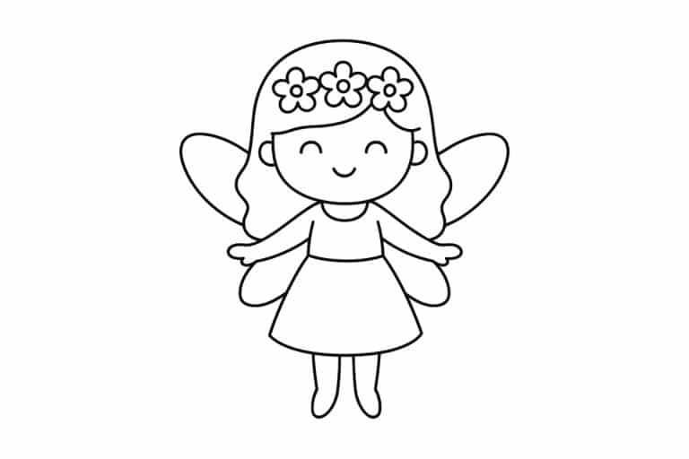 Feen Ausmalbild ab 2 Jahre - Lächelnde Fee mit Blumenkranz
