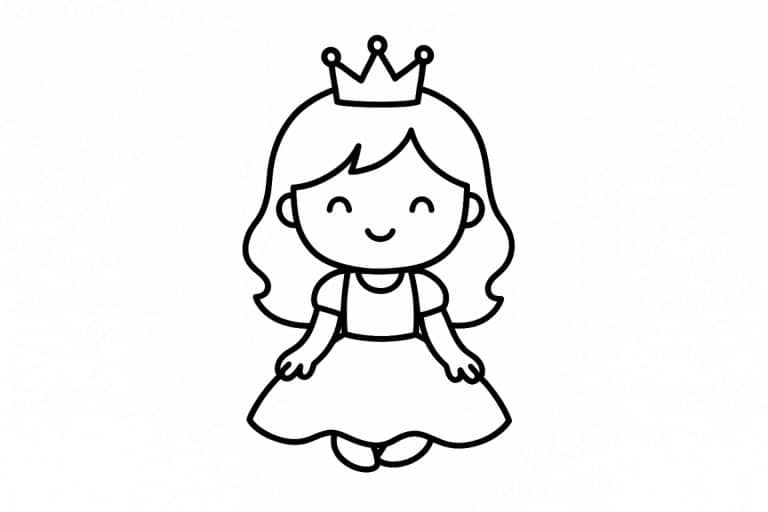 Prinzessinnen Ausmalbild ab 2 Jahre - Sitzende Prinzessin im Kleid