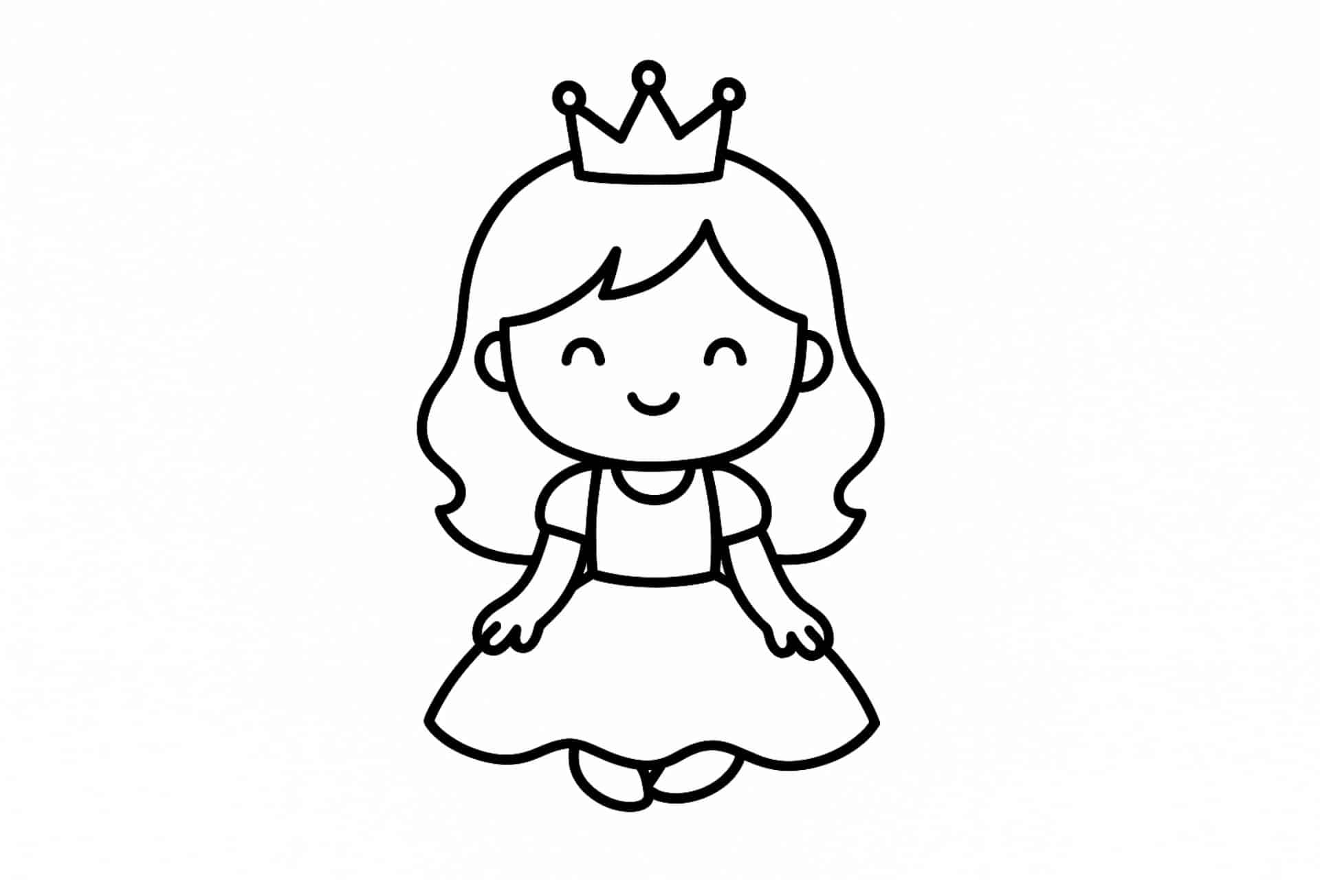 Prinzessinnen Ausmalbild ab 2 Jahre - Sitzende Prinzessin im Kleid