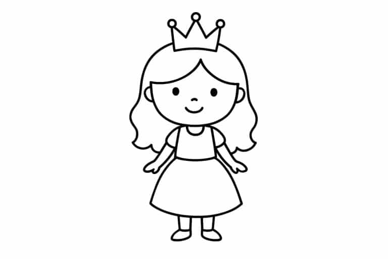 Prinzessinnen Ausmalbild ab 2 Jahre - Stehende Prinzessin mit Krone
