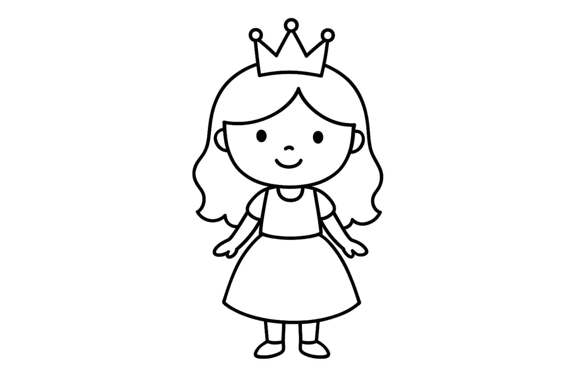 Prinzessinnen Ausmalbild ab 2 Jahre - Stehende Prinzessin mit Krone