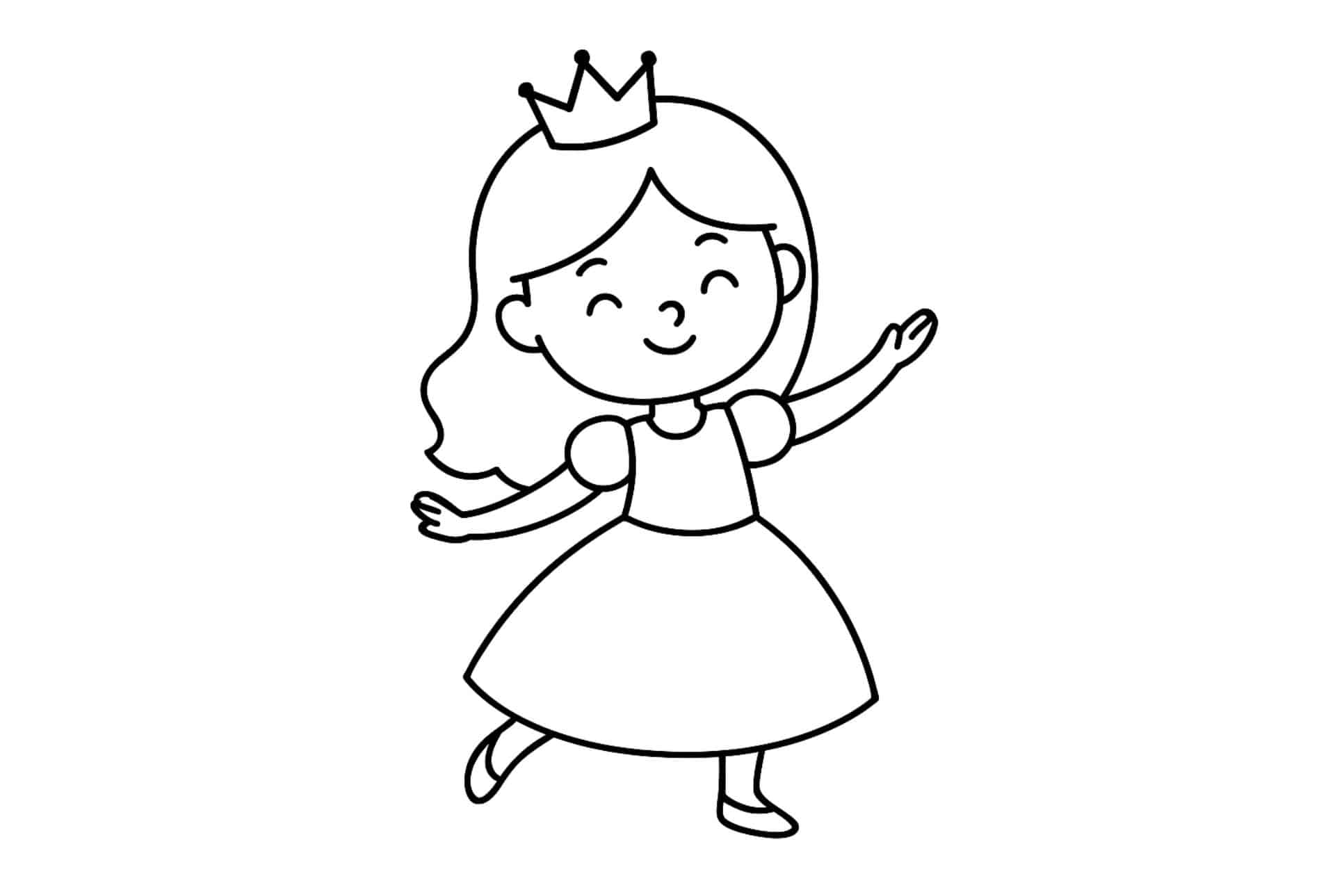 Prinzessinnen Ausmalbild ab 2 Jahre - Tanzende Prinzessin im Kleid