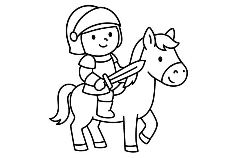 Ritter Ausmalbild ab 2 Jahre - Reitender Ritter auf Pferd