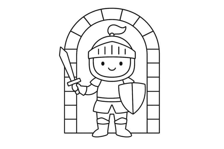Ritter Ausmalbild ab 2 Jahre - Ritter im Burgtor