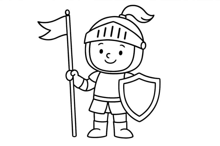 Ritter Ausmalbild ab 2 Jahre - Ritter mit Helm und Fahne