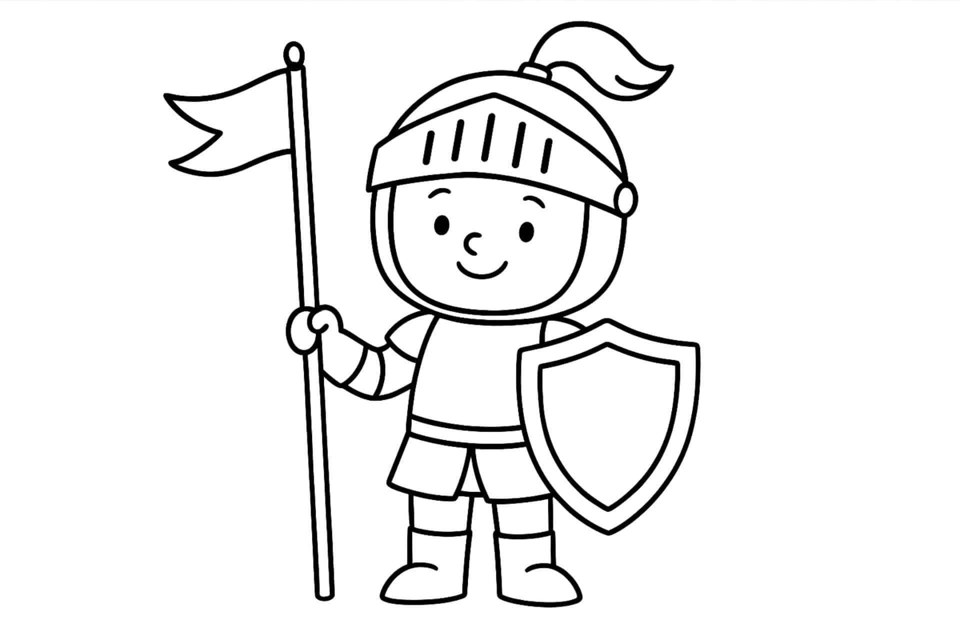 Ritter Ausmalbild ab 2 Jahre - Ritter mit Helm und Fahne