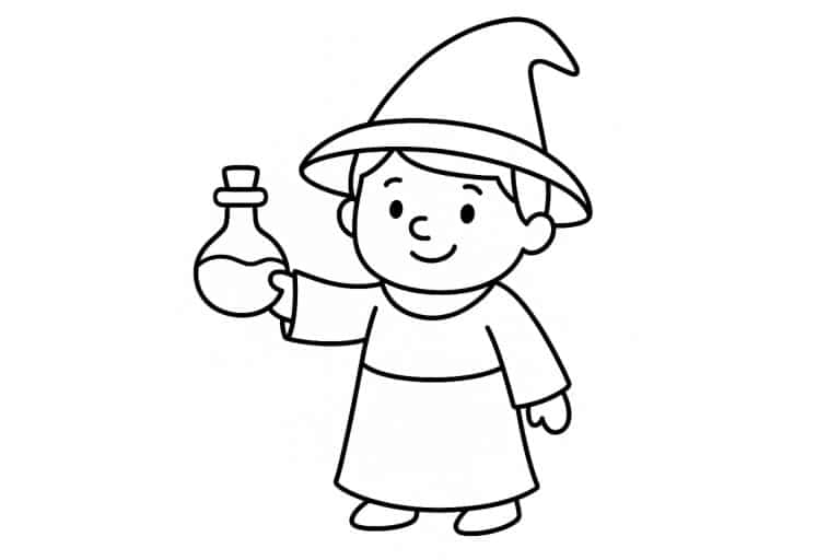 Zauberer Ausmalbild ab 2 Jahre - Zauberer mit Zaubertrank-Flasche