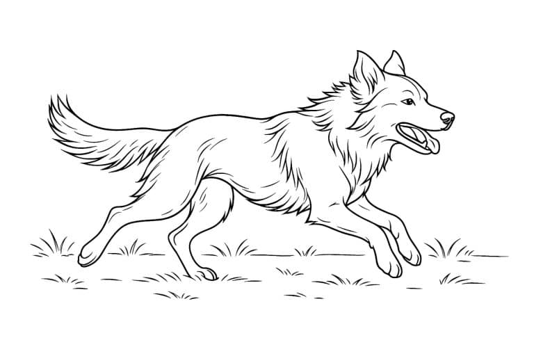 Hunde Ausmalbild ab 11 Jahre - Hund im vollen Lauf