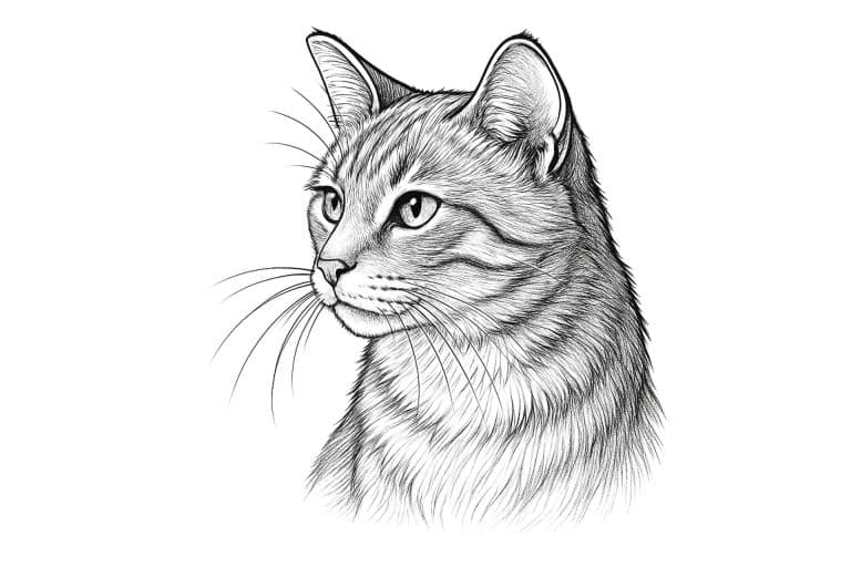 Katzen Ausmalbild ab 11 Jahre - Realistische Katze im Porträt