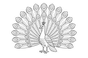 Vögel Ausmalbild ab 11 Jahre - Pfau mit ausgebreitetem Rad