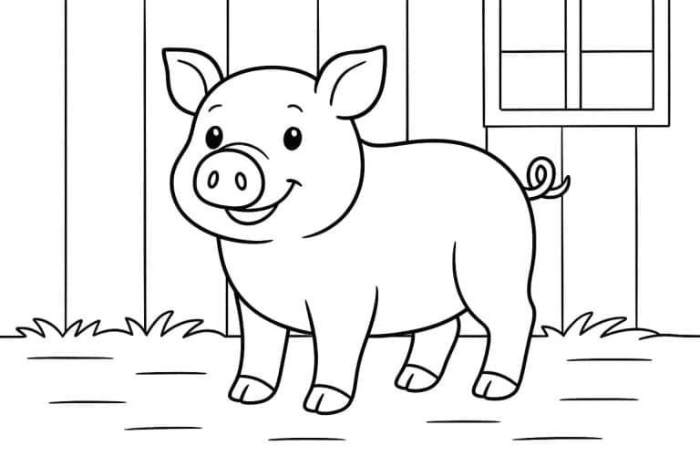 Bauernhoftiere Ausmalbild ab 4 Jahre - Schwein im Stall