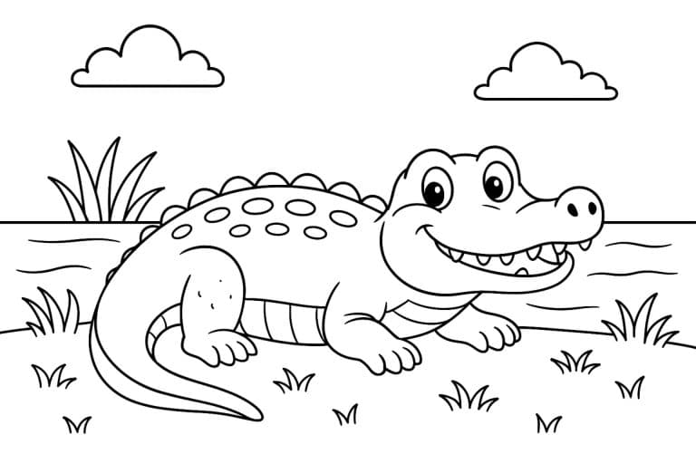 Dschungeltiere Ausmalbild ab 4 Jahre - Krokodil mit großem Lächeln