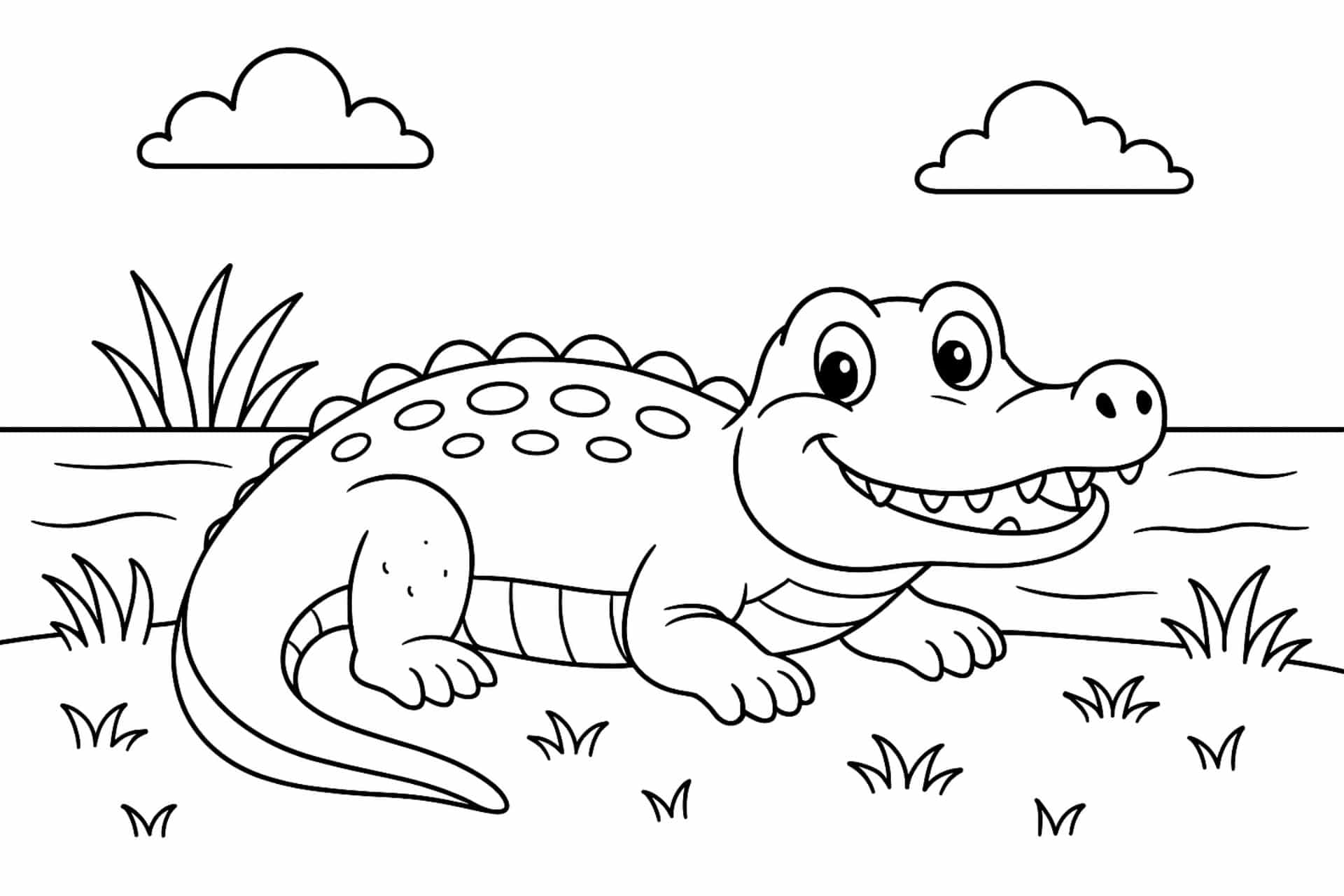 Dschungeltiere Ausmalbild ab 4 Jahre - Krokodil mit großem Lächeln