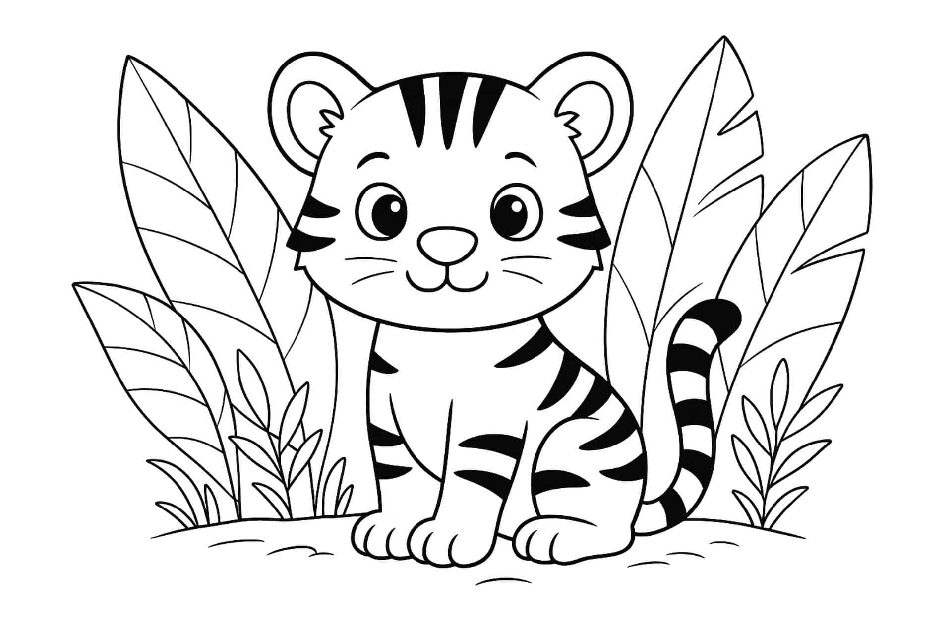 Dschungeltiere Ausmalbild ab 4 Jahre - Tigerjunges im Dschungel