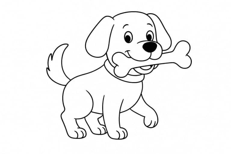 Hunde Ausmalbild ab 4 Jahre - Hund mit Knochen im Maul