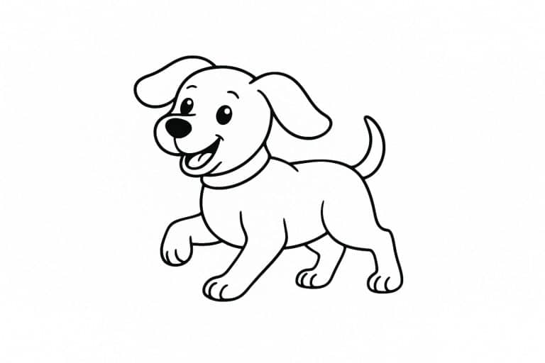 Hunde Ausmalbild ab 4 Jahre - Laufender Hund mit Schlappohren