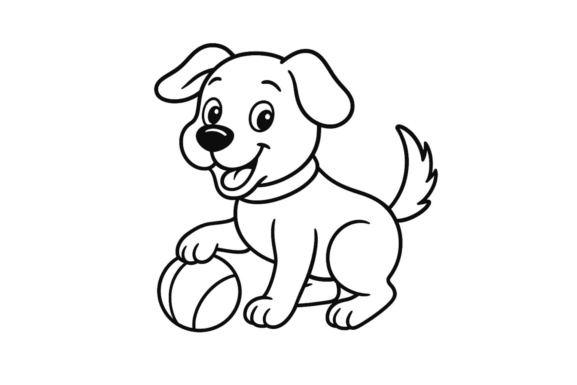 Hunde Ausmalbild ab 4 Jahre - Spielender Hund mit Ball