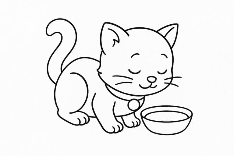 Katzen Ausmalbild ab 4 Jahre - Kätzchen mit Milchschale