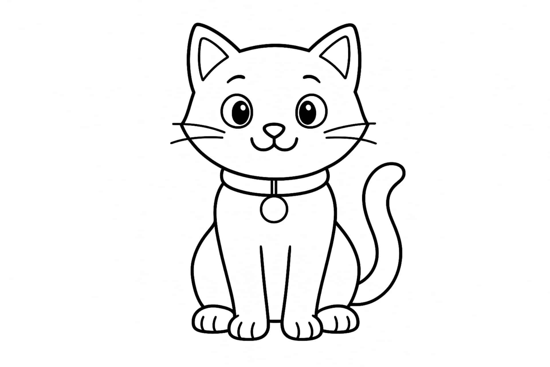 Katzen Ausmalbild ab 4 Jahre - Sitzende Katze mit Halsband