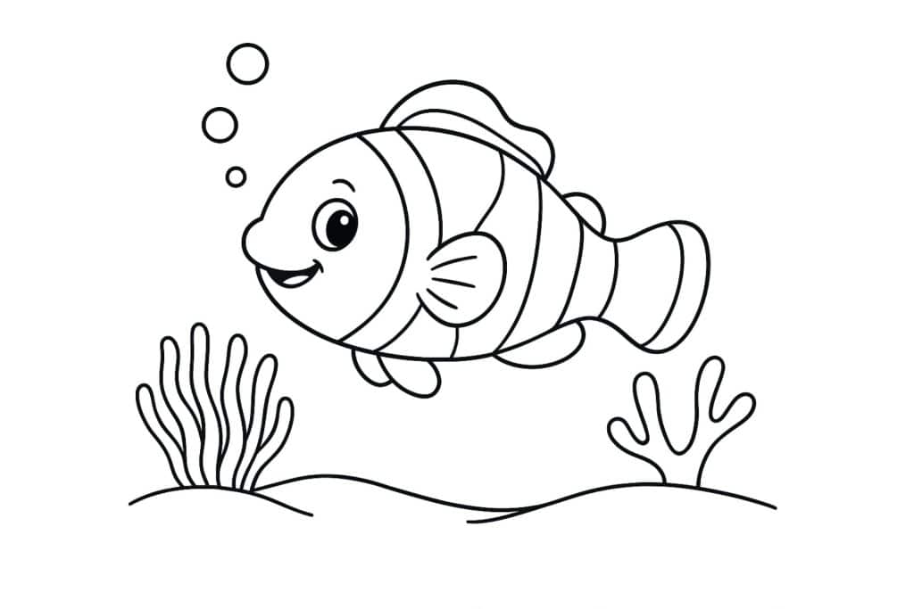 Meerestiere Ausmalbild ab 4 Jahre - Clownfisch im Meer