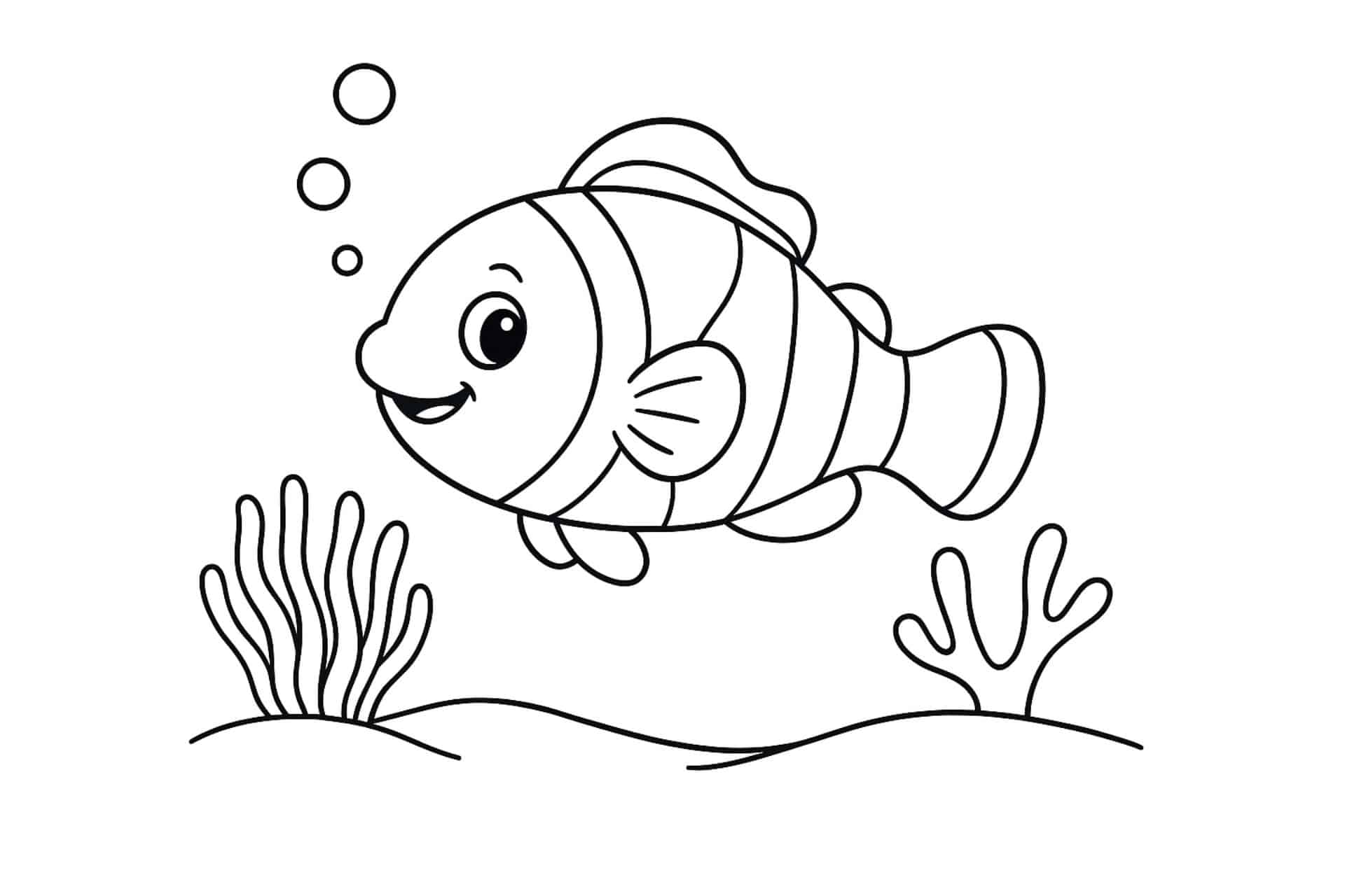 Meerestiere Ausmalbild ab 4 Jahre - Clownfisch im Meer