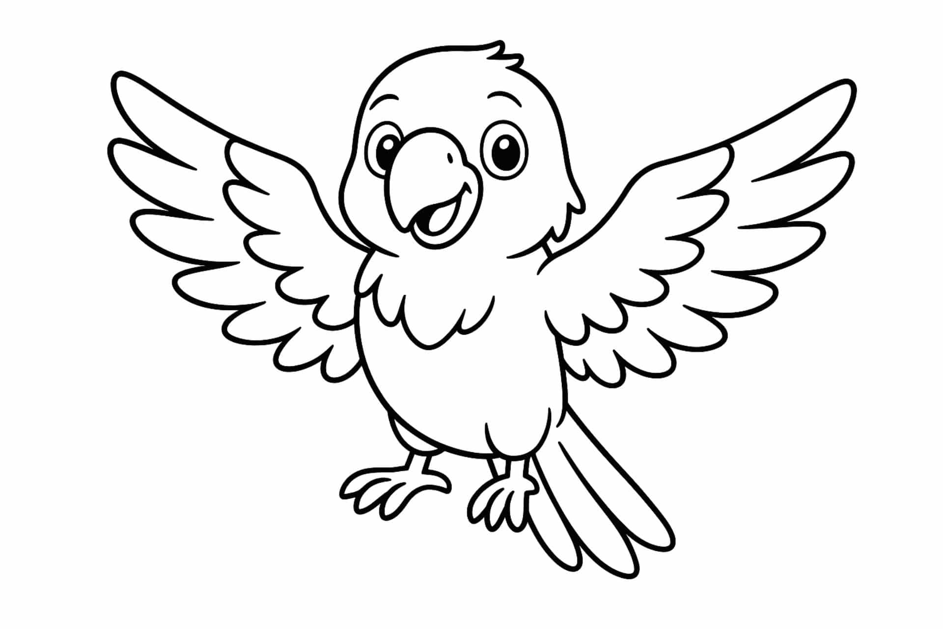 Vögel Ausmalbild ab 4 Jahre - Papagei mit ausgebreiteten Flügeln