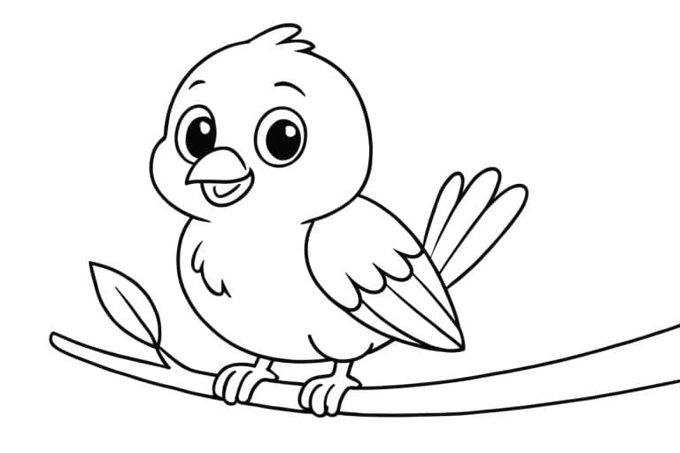Vögel Ausmalbild ab 4 Jahre - Spatz auf einem Ast