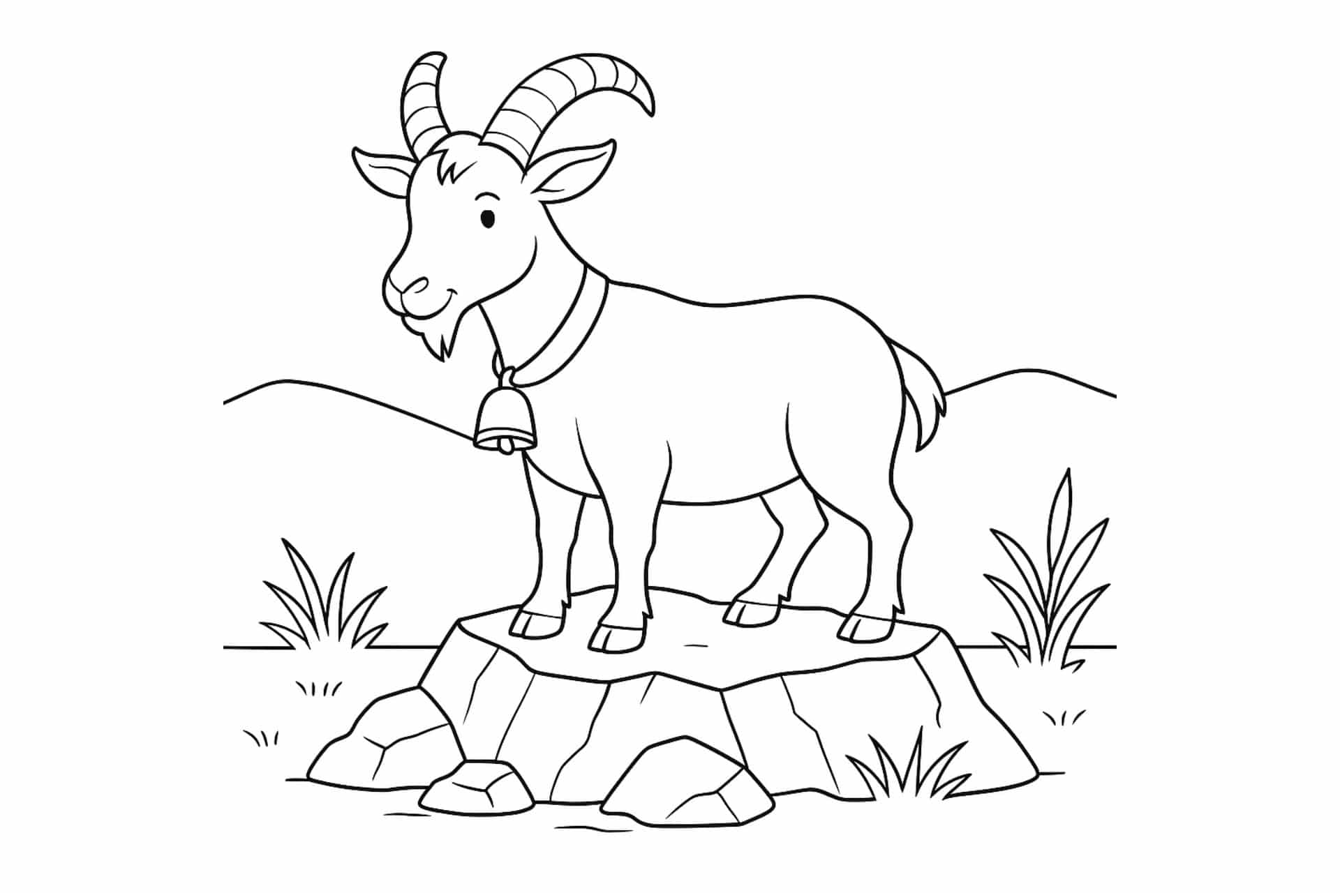 Bauernhoftiere Ausmalbild ab 6 Jahre - Ziegenbock auf einem Felsen