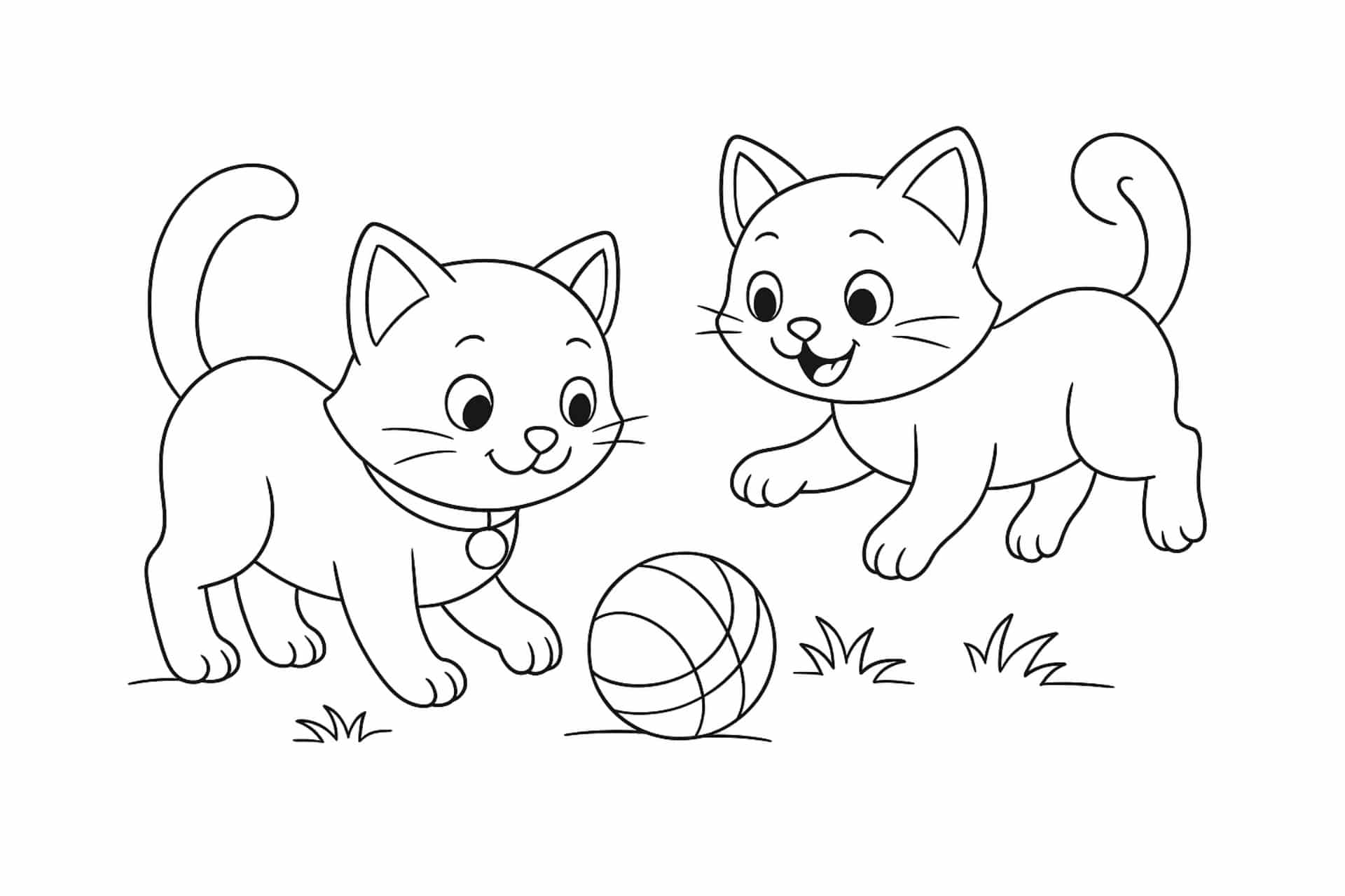 Katzen Ausmalbild ab 6 Jahre - Spielende Katzen mit Ball