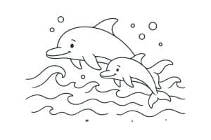 Meerestiere Ausmalbild ab 6 Jahre - Delfinfamilie beim Schwimmen