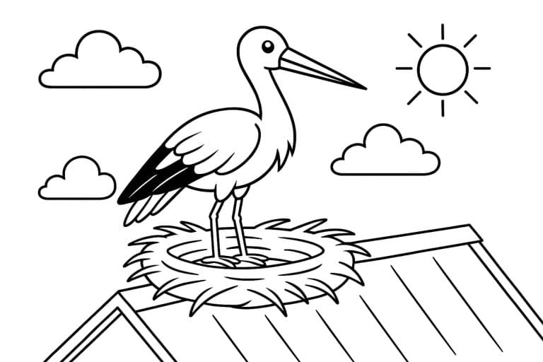 Vögel Ausmalbild ab 6 Jahre - Storch im Nest