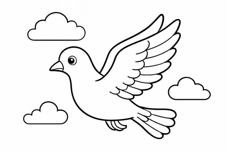 Vögel Ausmalbild ab 6 Jahre - Taube im Flug